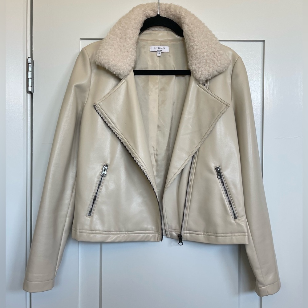 J. Society Vegan Leather Jacket w/ Shearling Collar